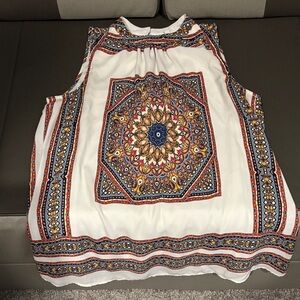 DR2 White Sleeveless Top with Multicolor Boho Print